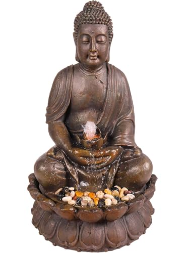 Alpine Corporation GEM122 Outdoor Floor Meditating Soothing Buddha Statue Waterfall Fountain for Garden, 33", Bronze - color: Bronze - 33" Buddha W/ Leds