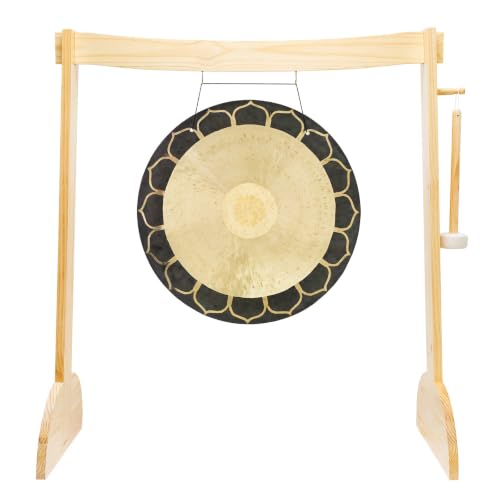 24" to 26" Temple Wind Gongs on Stands - Includes 26" Gong, Stand, & Mallet/Great for Meditation & Sound Healing - color: 24" on Lunaphonic Wood Stand