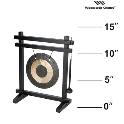 Woodstock Wind Chimes Desk Gong, Brass Hand-Hammered Bronze, Medium 12 - Inch Tall, for Meditation, Yoga, Classrooms, Offices, Great for Awareness, Relaxation - color: Black/Bronze, style: Desk