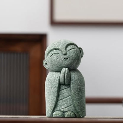 OwMell Japanese Jizo Monk Buddha Statue Figurine Aquarium Garden Decor - color: Tilt Smile Stone