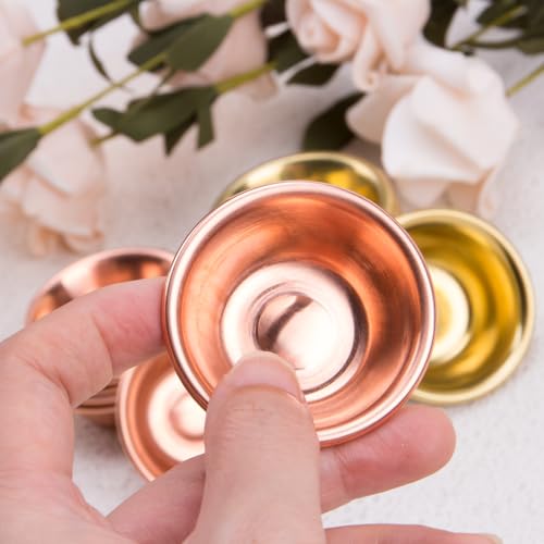 ZORZA 14Pcs Exquisite Tiny Copper Bowls Mini Buddhist Water Offering Bowls Meditation Smudge Supplies for Yoga Altars(Gold+Rosegold)