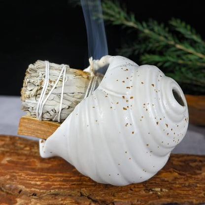 MOUGIGI Ceramic Conch Palo Santo Burner Holder - Mini Chiminea Incense - color: White