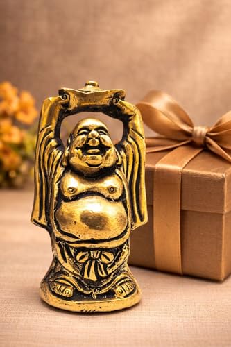athizay Brass Laughing Buddha Idols for Home Decoration and Gifting Antique Gold Finish Lord Buddha Statues for Home and Office. (Brass Laughing Buddha Antique Gold)