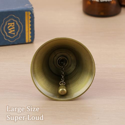Super Loud Solid Brass Hand Call Bell Dinner Bell (S) & Super Loud Large Brass Hand Call Bell for Dinner Classroom-Bronze