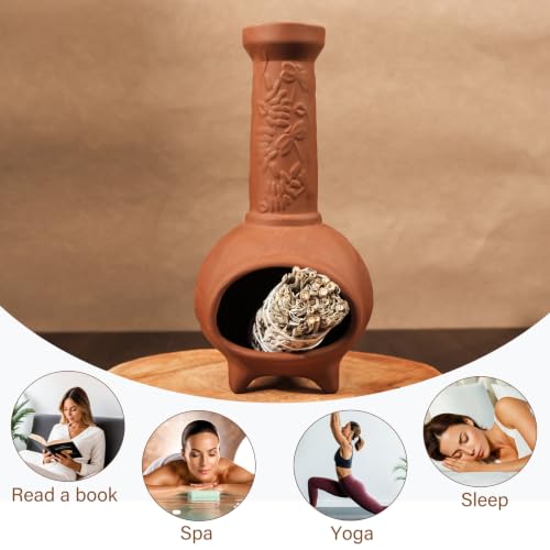MOUGIGI Handmade Terracotta Palo Santo Holder, Mini Chiminea Incense Dish - color: Terracotta -Dragonfly Palo Santo Holder