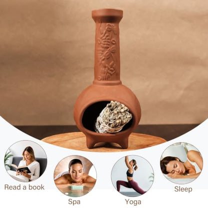 MOUGIGI Handmade Terracotta Palo Santo Holder, Mini Chiminea Incense Dish - color: Terracotta -Dragonfly Palo Santo Holder