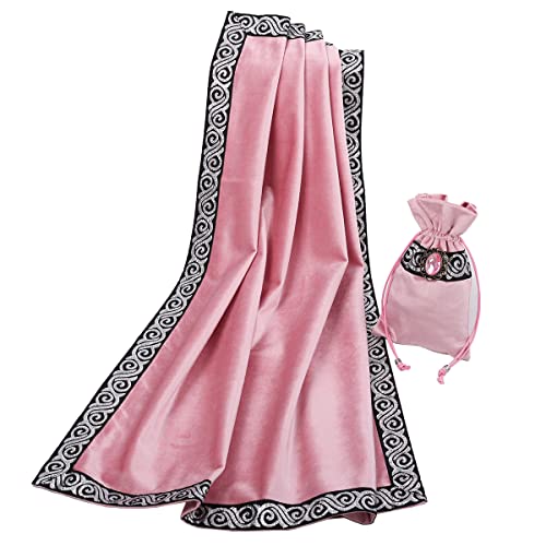 BLESSUME Wicca Square Altar Tarot Table Cloth for Reading with Card Pouch 24.4 * 24.4 inch (Pink1) - color: Pink1