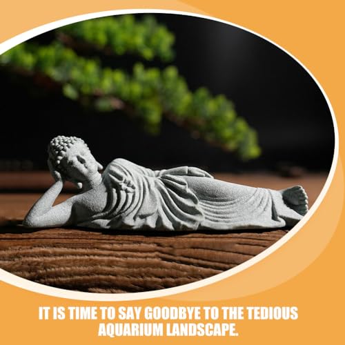 PRETYZOOM Little Reclining Buddha Ornament 3.54In Sandstone Mini Statue Indoor Zen Garden Meditation Decoration