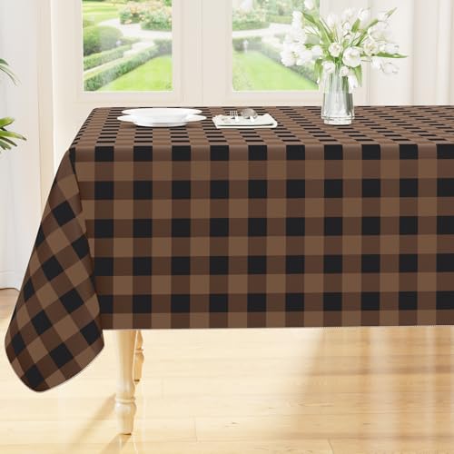 Smiry Picnic Table Cloth, Vinyl Tablecloths with Flannel Backing, 60"x84" - color: Black & Brown, size: 84" x 60" (Rectangular)
