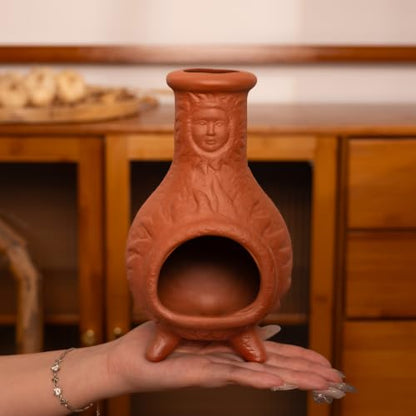 MOUGIGI Sun Face Terracotta Palo Santo Holder,Mini Chiminea Incense Burner - color: Terracotta -Sun Face Palo Santo Holder