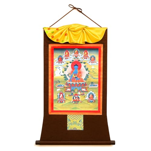 Mudra Crafts Medicine Buddha Extra Large Tibetan Thangka Wall Art - color: Medicine Buddha