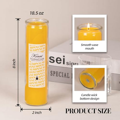 KONNI Pillar Candles in Glass Set of 3, 2x8 Inch Yellow Candle - color: Yellow