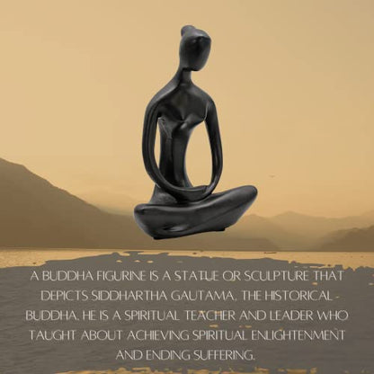 Bellaa 23134 Buddha Statue 8" - Zen Meditation Figurine | Modern Abstract Yoga Lady Sculpture | Black Resin Home Decor for Living Room Office Garden | Spiritual Mindfulness Gift