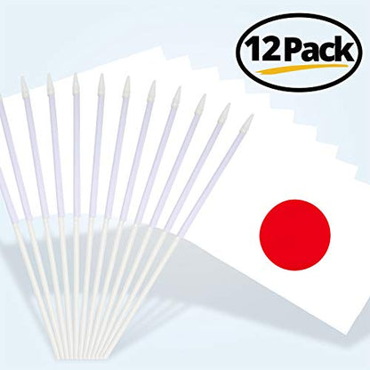 Anley Japan Mini Flag 12 Pack - Hand Held Small Miniature Janpanese Flags on Stick - Fade Resistant & Vivid Colors - 5.5x8 Inch with Solid Pole & Spear Top - color: Japan