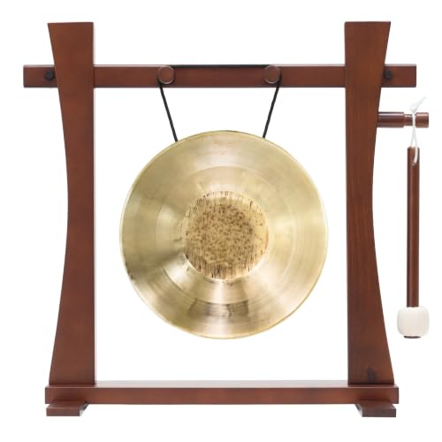 8" to 10" Chinese Gongs on the Tabletop Spirit Guide Gong Stand - Includes Gong, Stand, & Mallet/Great for Home & Office/Traditional Style - size: 10" Opera Gong