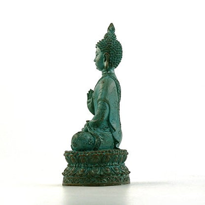 ornerx Meditation Thai Sitting Buddha Statue, Verdigris, 6.7" - color: Green