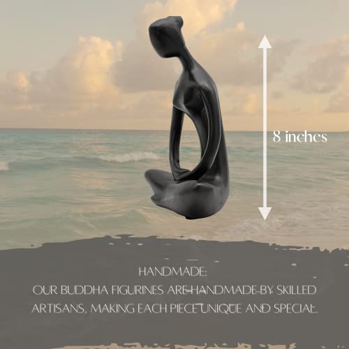 Bellaa 23134 Buddha Statue 8" - Zen Meditation Figurine | Modern Abstract Yoga Lady Sculpture | Black Resin Home Decor for Living Room Office Garden | Spiritual Mindfulness Gift