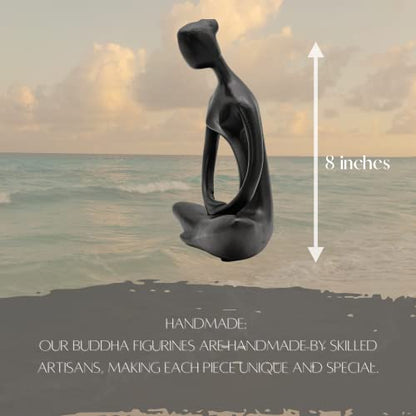 Bellaa 23134 Buddha Statue 8" - Zen Meditation Figurine | Modern Abstract Yoga Lady Sculpture | Black Resin Home Decor for Living Room Office Garden | Spiritual Mindfulness Gift