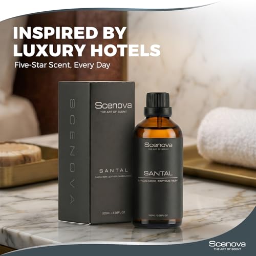 Santal Diffuser Oil, Sandalwood, Papyrus, Cardamom, Max Concentration, 100ml 3.4 Fl Oz. Aromatherapy, IFRA Certified. Non GMO, Child and Pet Safe.
