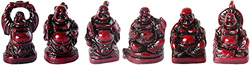 Set of 6 Chinese Laughing Lucky Buddha Statues Resin Happy Buddha Figurines Feng Shui for Luck Wealth Good Gift and Collection (1'', Dark red) - color: Dark Red, style: 1''