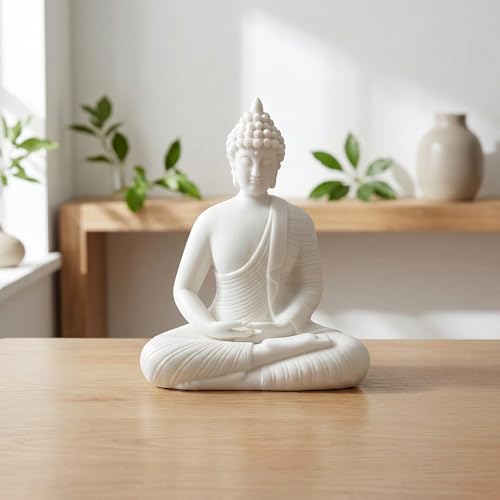 4.3" Shakyamuni Buddha Figurine White Ceramic Zen Decor - color: White, size: 4.3INCH