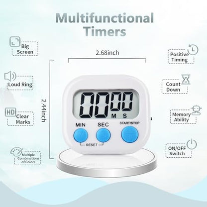 4 Pack Digital Kitchen Timer Magnetic Digital Timer with Big Display Loud Ring Cooking Timers for Cooking, Game, Gym, Break Time, Classroom(4, Pink, Green, Orange, White) - color: Pink,green,orange,white