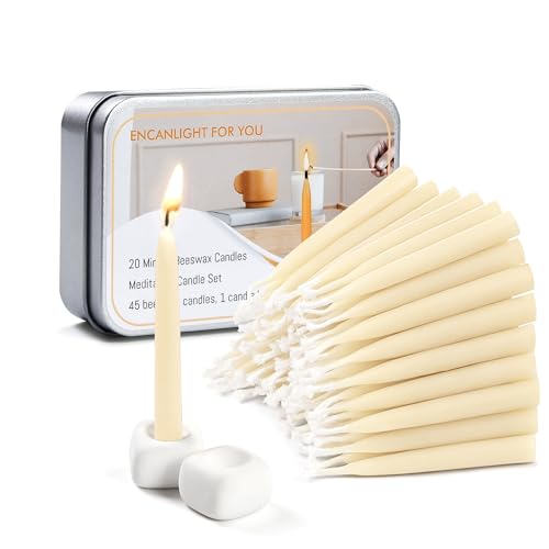 Meditation Beeswax Candles 90Pcs, 20 Minute Mini Candles Set, 2.6 Inch Small Bees Wax Taper Candles - Smokeless, Dripless and Non-Toxic for Home, Women Gifts, Yoga-White - color: White, size: 90