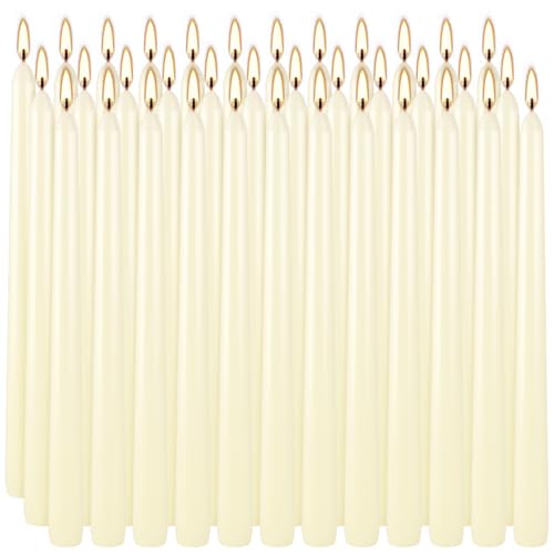 YOROXRG 36 Pack Ivory White Taper Candles, 7-8 Hours Burn Time, Unscented, Smokeless and Dripless, 0.8 x 10 Inch Dinner Candle Set for Household, Wedding, Party and Home Décor Candlesticks - color: Ivory-36