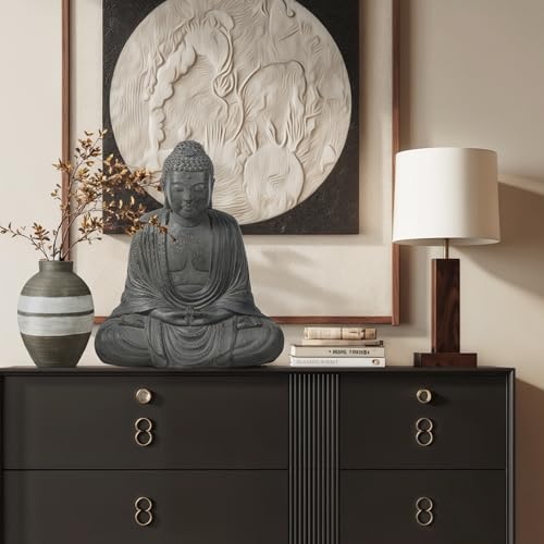 LuxenHome Buddha Statue Outdoor & Indoor, 17" Fiber Stone Meditating Buddha - color: 17" Gray