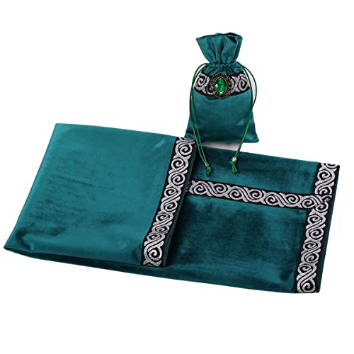 BLESSUME Wicca Square Altar Tarot Table Cloth for Reading with Card Pouch 24.4 * 24.4 inch (Green 1) - color: Green 1