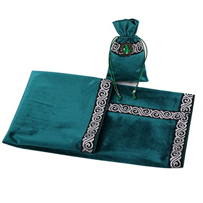 BLESSUME Wicca Square Altar Tarot Table Cloth for Reading with Card Pouch 24.4 * 24.4 inch (Green 1) - color: Green 1