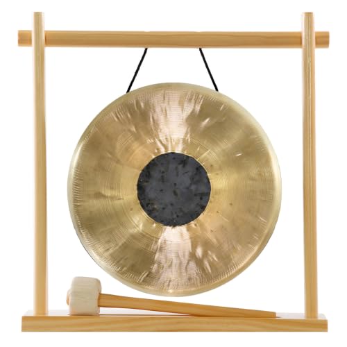 8" to 10" Gongs on My Little Pagoda Gong Stand Includes Stand, Mallet, & Your Choice of Gong/Perfect Desktop Gong/Sound Healing & Meditation/Bronze Gong/Wooden Stand