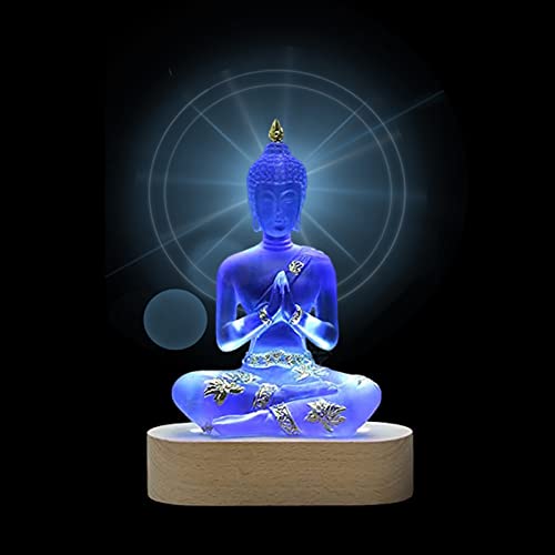 7-inch Buddha Statue Collection with LED lamp Base - Elegant Transparent Sculpture Decoration, Creating Unique Home Decor (Blue) - color: Blue