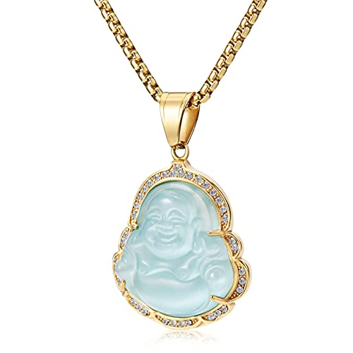 Lucky Laughing Buddha Pendant Chain Necklaces Amulet Jewelry for Men Women 60cm - color: Light Blue
