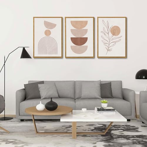 Boho Abstract Line Leaf Framed Canvas Wall Art Set of 3, 16x24 inch - color: Boho Beige, size: 16"x24"Natural