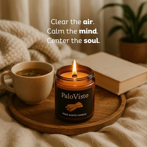 Palo Santo | Natural Coconut Wax Candle | Authentic Peruvian Palo Santo | Paraffin-Free | Crackling Wood | Handcrafted Gift | Luxury Aromatherapy for Home & Wellness | 8 oz | 60-Hour Burn