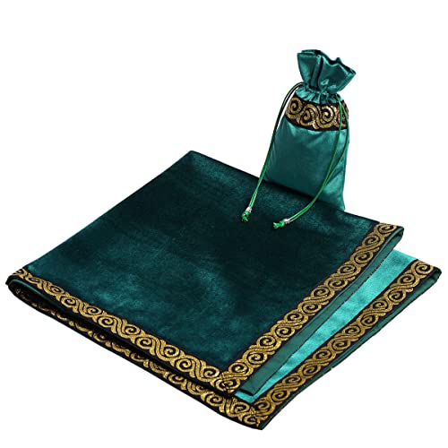 BLESSUME Wicca Square Altar Tarot Table Cloth for Reading with Card Pouch 24.4 * 24.4 inch (Green 2) - color: Green 2