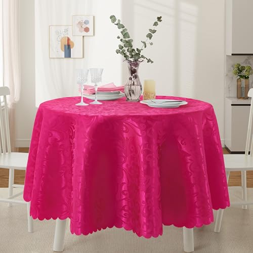 Wave Damask Hot Pink Satin Round Tablecloth 60"X60"，Round Tablecloth Stain Resistant Wrinkle Free Silkly Soft Table Cloths for Dining Room, Indoor and Outdoor Use - color: Hot Pink, size: 60" (Round)