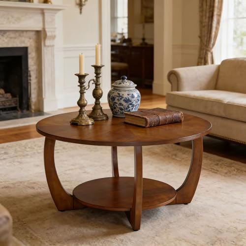 29.5" Round Coffee Table with Storage Removable Lower Shelf for Living Room - style: Farmhouse