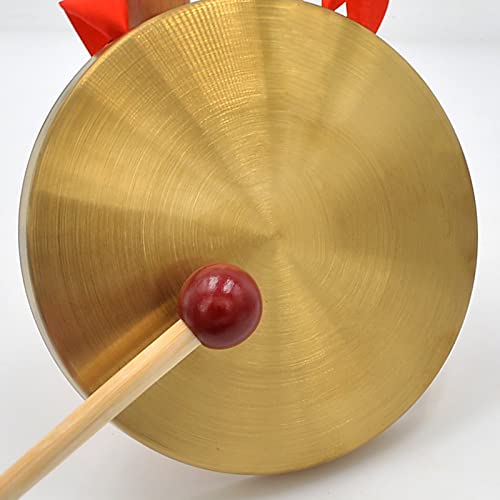 5.9'' Gold Brass Round Gong Home Decoration, Wall Hanging Decoration with Handheld Acoustic Instrument And Hammer