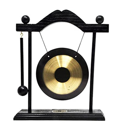 Mandala Crafts Chinese Gong - Mini Zen Art Brass Feng Shui Desktop Gong With Stand - Asian Bell for Home Decoration Chau - style: Chau Gong