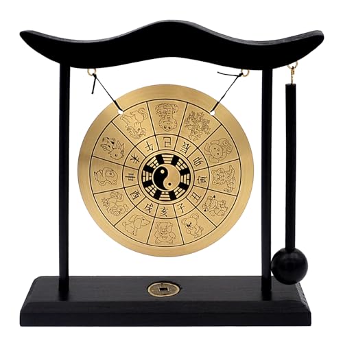 Zen Art Brass Chinese Zodiac Mini Gong For Desk With Mallet Instrument Bagua Home Decor Table Top - color: FH1304