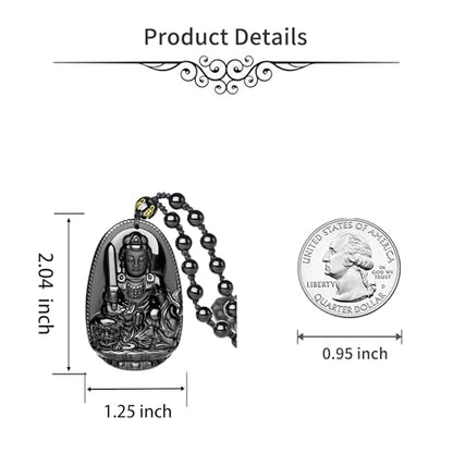 ASGIFT Black Obsidian Necklace Lucky Amulet Protection Pendant with Extended Bead Chain Healing Crystal Stone Talisman Necklaces Jewelry - color: Manjusri