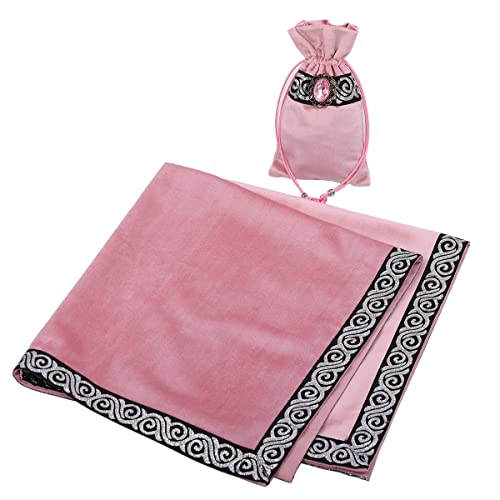 BLESSUME Wicca Square Altar Tarot Table Cloth for Reading with Card Pouch 24.4 * 24.4 inch (Pink1) - color: Pink1