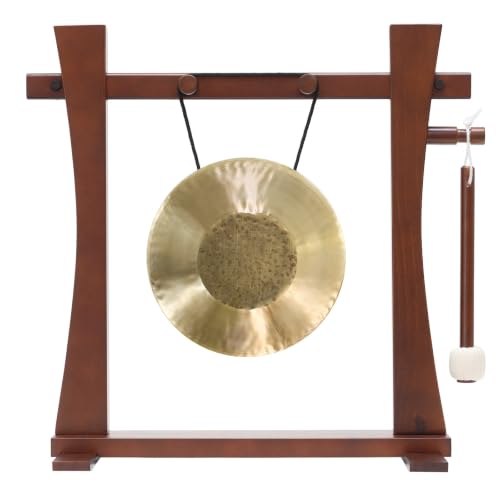 8" to 10" Chinese Gongs on the Tabletop Spirit Guide Gong Stand - Includes Gong, Stand, & Mallet/Great for Home & Office/Traditional Style - size: 8.5" Opera Hand Gong
