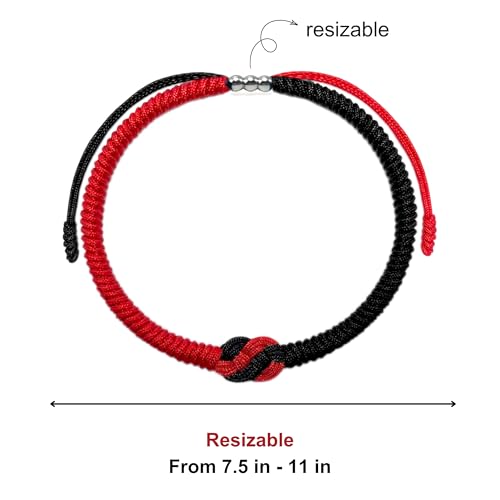 LAMIBEE Infinity Love Multicolor Bracelet for Men Women, Tibetan Lucky Amulet Knot Bracelet, Woven Thread String for Friend and Couple, Peace and Protection - color: Red Mix Black