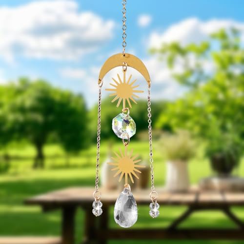 Crystal Suncatcher for Windows - Rainbow Maker Sun Catchers with Prisms Angel Wind Chime Hanging Ornament for Christmas Wedding Garden Home Decor Gift