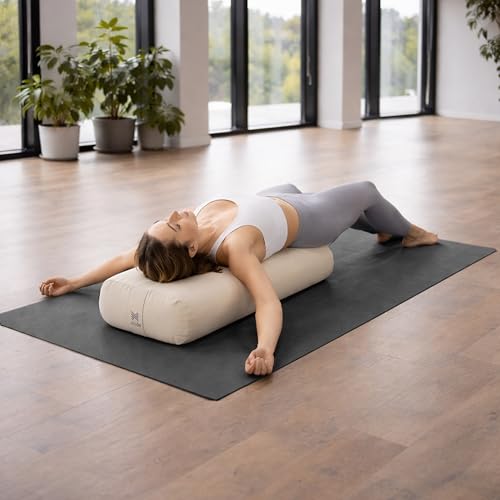 Yoga Meditation Cushion, 25" x 12" Rectangular Bolster with Organic Cotton Cover - color: Natural