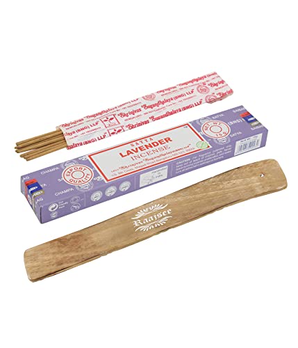 Satya Lavender Incense Sticks, Satya Bng (Bangalore) Insenses 15gmx3 Pack (45 GMS) with Raajsee Incense Holder Bundle, Satya Nagchampa Natural Incense - color: Lavender