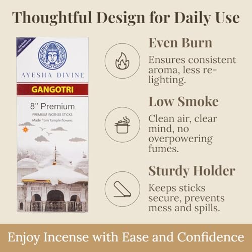 Incense Sticks 8 Inch, Made from Temple Flowers, Sandalwood and Frankincense Blend, Includes Incense Burner Stand, 80 Count, Long-Lasting Aroma for Meditation, Yoga, Home